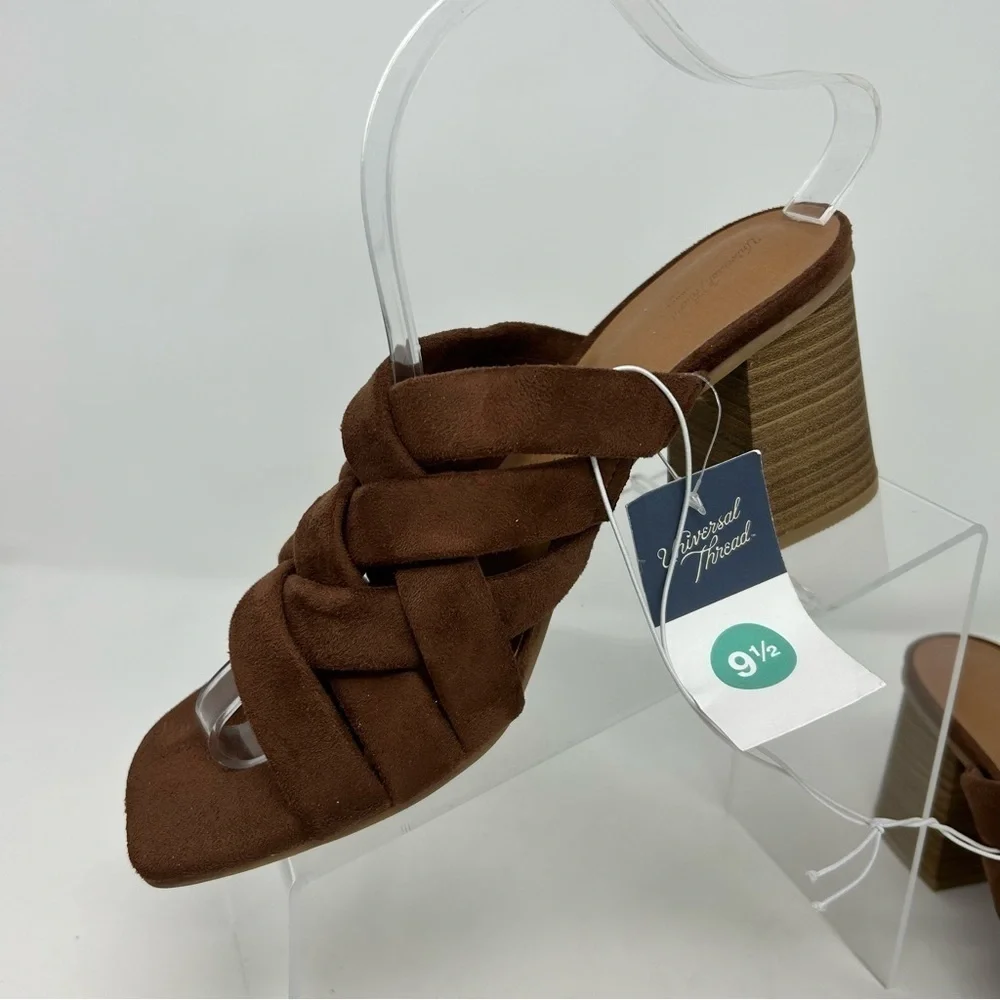 Universal Thread Andy Brown Strappy Slip On Heeled Sandals Size 9.5 Open Toe